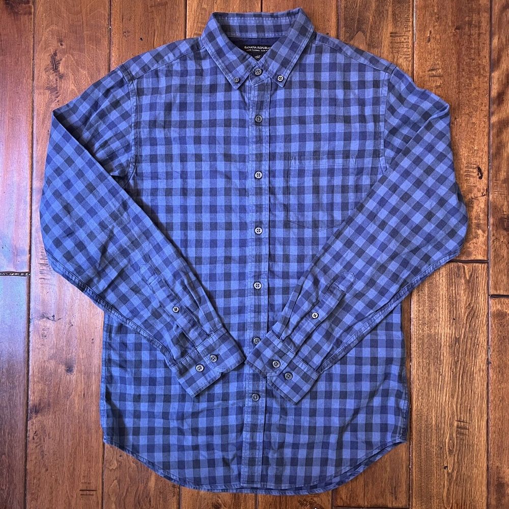 Banana Republic Men's Plaid Blue Cotton Long Sleeve Button Up Shirt Size S